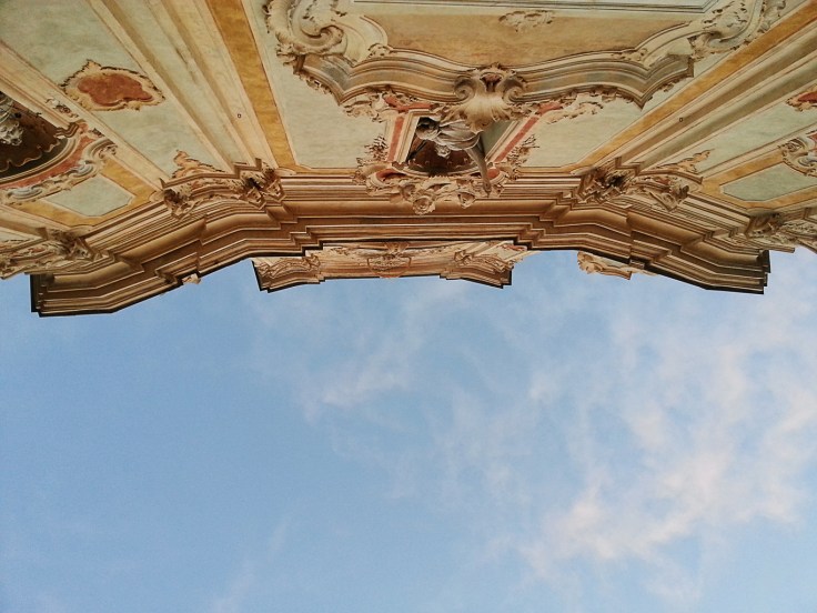Italy, Liguria, Cervo-Imperia, Baroque and sky, Corallini Church Facade
